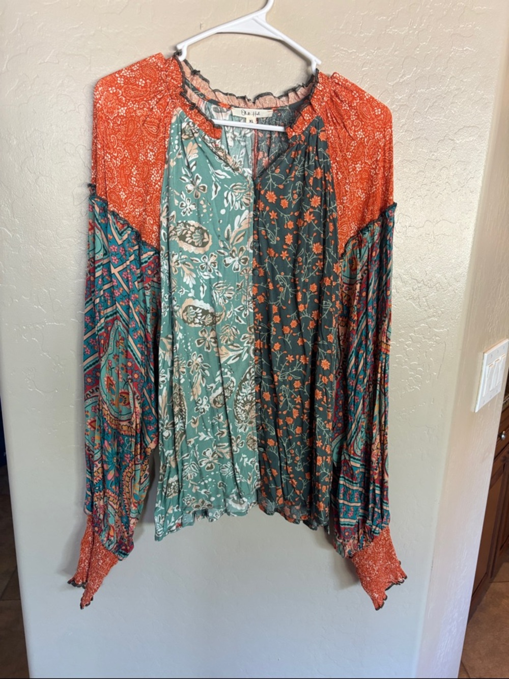 Oli & Hali Orange and Teal Patchwork Peasant Tunic